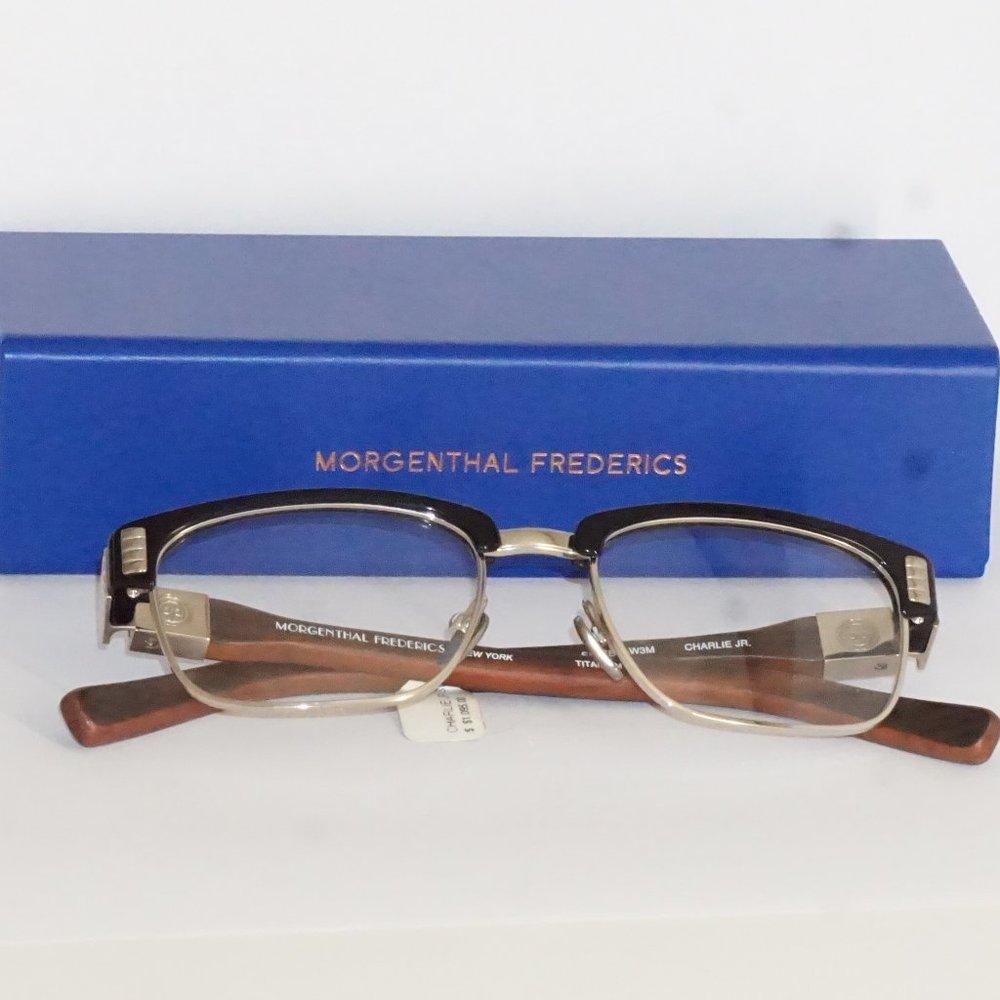 New MORGENTHAL FREDERICS Charlie natural Wood  titanium Eyeglasses   $1300 - Picture 2 of 11